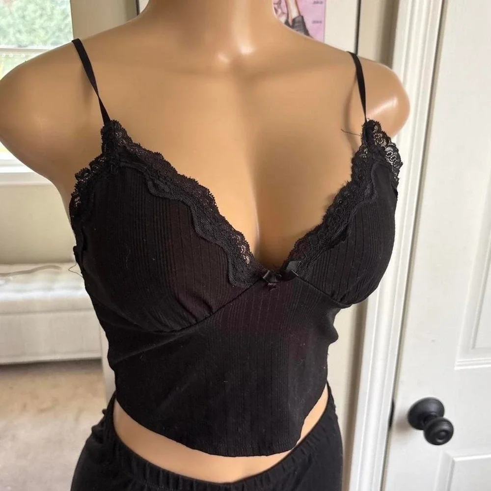 Y2k 2000s grunge black lace cami and shorts pajama set
